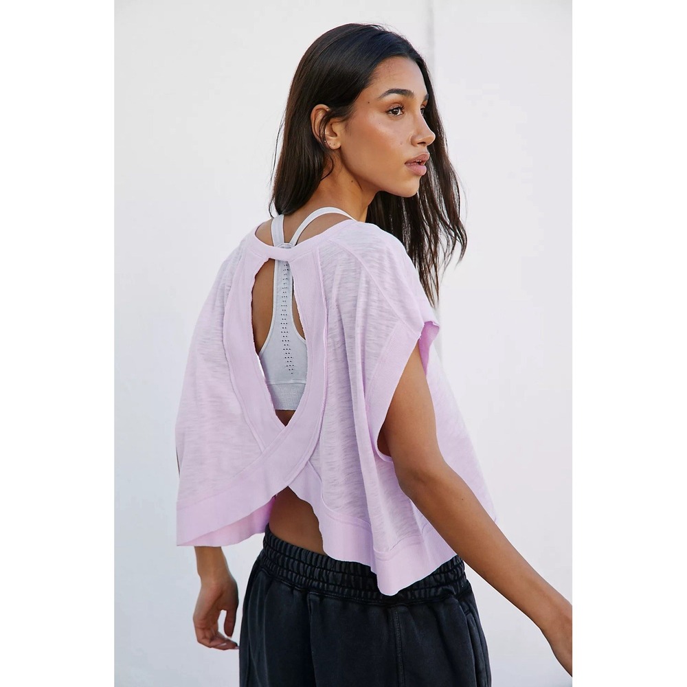 New Free People Movement  My Time Tee Workout Shirt S/Small Jam Jewel Lilac Pink